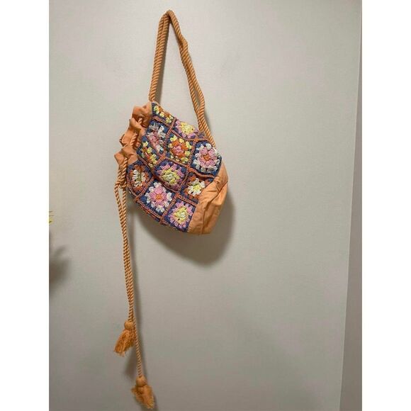 New Urban Outfitters Pastel Crochet Granny Square  Backpack - Picture 3 of 4